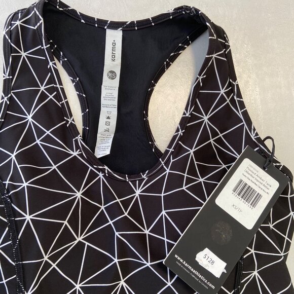 Karma Black & White Geometric Print Racerback Tank Top self bra with pads - Picture 4 of 16